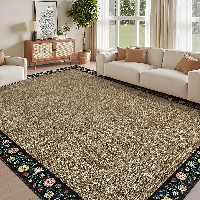GarveeHome Washable Living Room Rug 9x12 Floral Bordered Area Rugs Soft Thin - Image 2