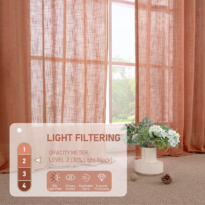 LAMIT Terracotta Linen Sheer Curtains 90 inch - Image 5