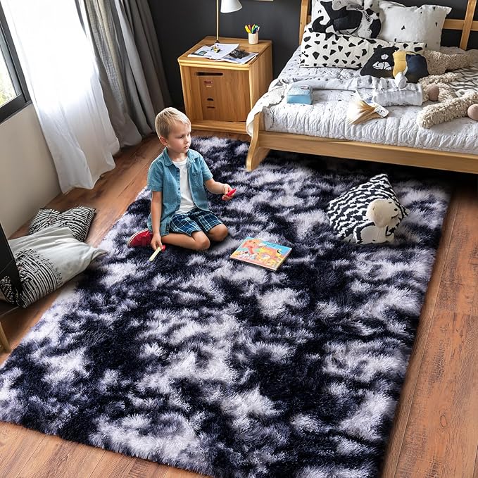 Black and White Rug for Bedroom, 4x6 Area Rug for Kids Room, Bedside Indoor - Image 3