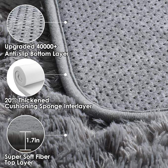 ONASAR 2x6 Grey Runner Rugs for Bedroom Living Room, Fluffy Bedside Hallway - Image 5