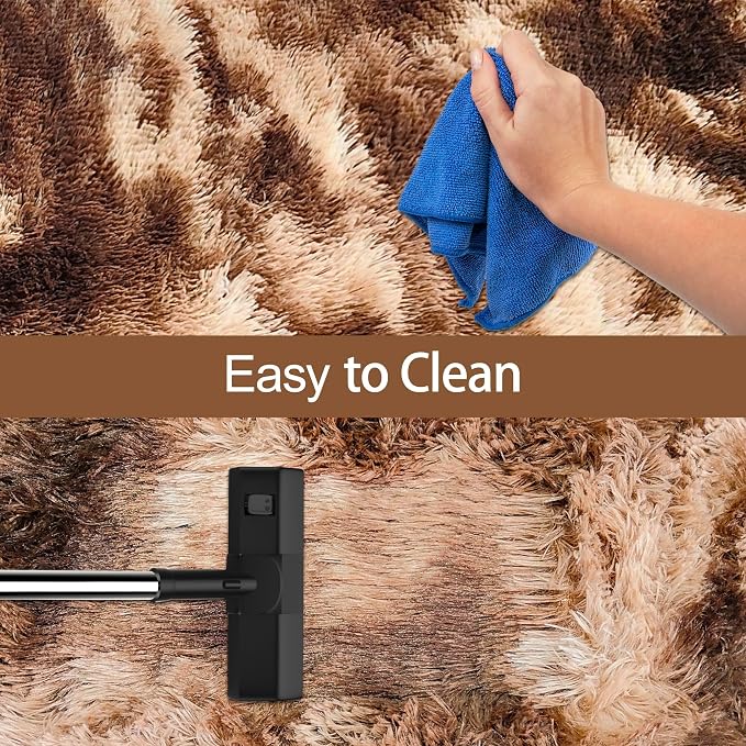 Super Soft Fluffy Living Room Area Rug 2x6 ft Tie-Dyed Brown Shaggy Furry - Image 7