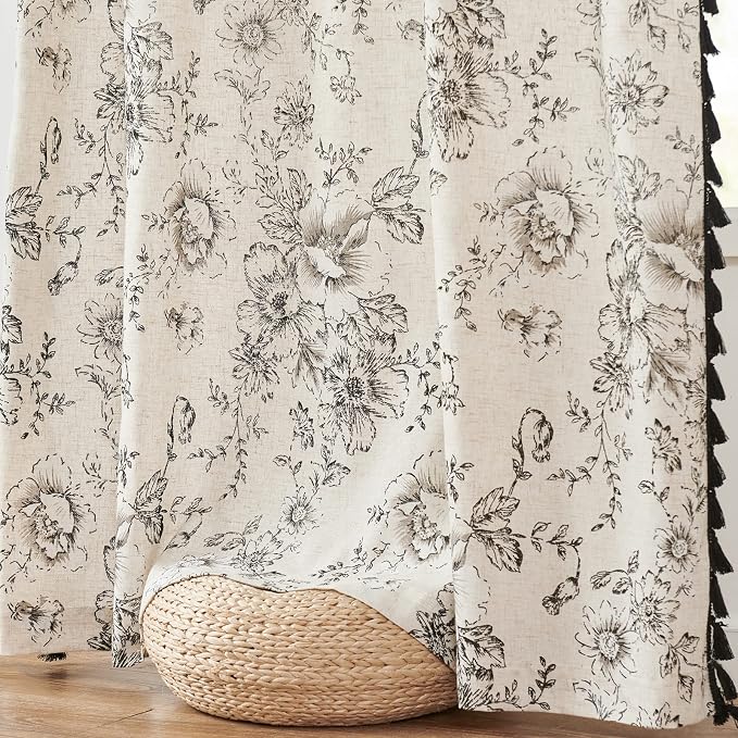 jinchan Linen Blend Curtain Floral Curtains - Image 8