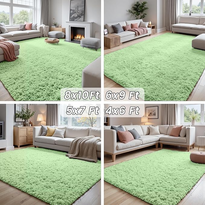 4x6 Area Rugs for Living Room Rug: Soft Fluffy Shag Mint Green Rugs for Bedroom - Image 7