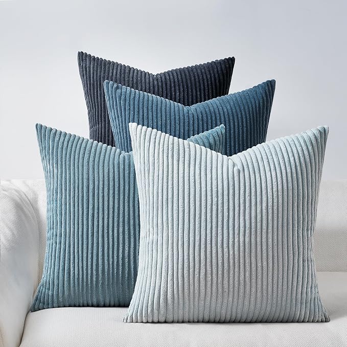 Topfinel BlueGray Throw Pillow Covers 18x18 Inch Set of 4, Soft Accent Corduroy by Topfinel