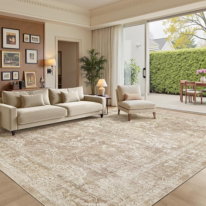 Madane 8x10 Area Rugs for Living Room, Machine Washable Vintage Natural Rug by Madane