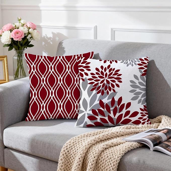 Hexagram Geometric Burgundy Pillow Covers 20x20 Set of 4, Decorative Outdoor - Image 3
