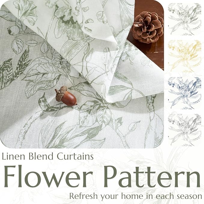 jinchan Floral Curtains 96 Inches Long Sage Green Flower Linen Farmhouse Curtain - Image 4