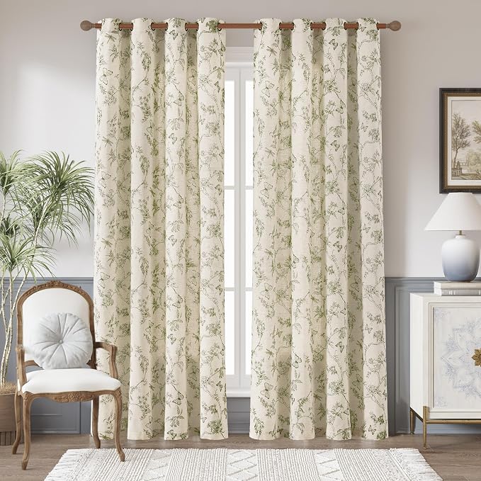 jinchan Floral Linen Curtains for Living Room 84 Inch Length Butterfly Curtain by JINCHAN