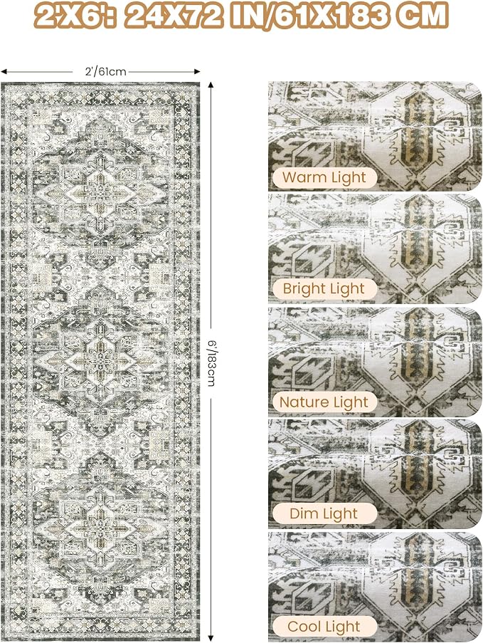 Runner Rug 2x6, Non Slip Washable Rugs - Image 2