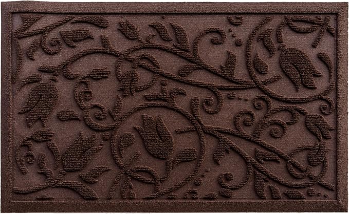 ViveNest Boho Coffee Brown Floral Leaves Outdoor Indoor Entrance Doormats - Image 9