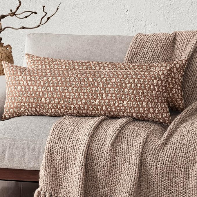 Foindtower Set of 2 Decorative Long Body Lumbar Throw Pillow Covers Neutral by Foindtower