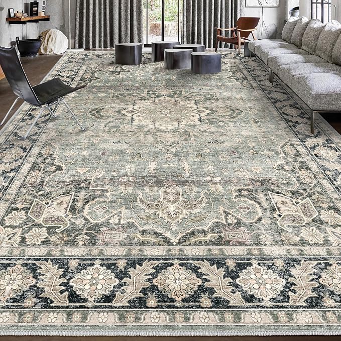 7X9 Area Rugs - 7X9 Washable Area Rug Indoor Vintage Rug Print Rug Low-Pile - Image 7