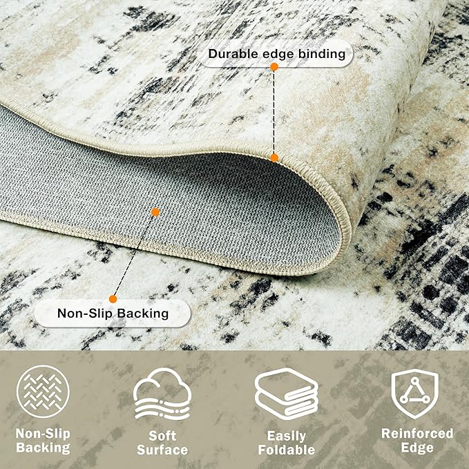 6x9 Area Rugs for Living Room Washable Rug: Anti-Skid Abstract Modern Living - Image 4
