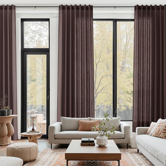 Coffee Brown Linen Curtains for Living Room 100 Inches Long Light Filtering - Image 6