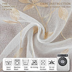 AmHoo 2 Panels Embroidered Leaf Pattern Semi Sheer Curtains Foliage Floral - Image 4