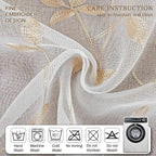 AmHoo 2 Panels Embroidered Leaf Pattern Semi Sheer Curtains Foliage Floral - Image 4