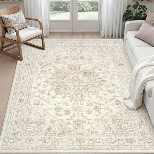 6x9 Area Rugs for Living Room: Vintage Boho Neutral Washable Rug Indoor Soft by Luxturiy