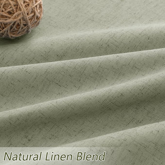 Sage Green 100% Blackout Linen Curtains 108 Inch Length 2 Panels Set - Image 3