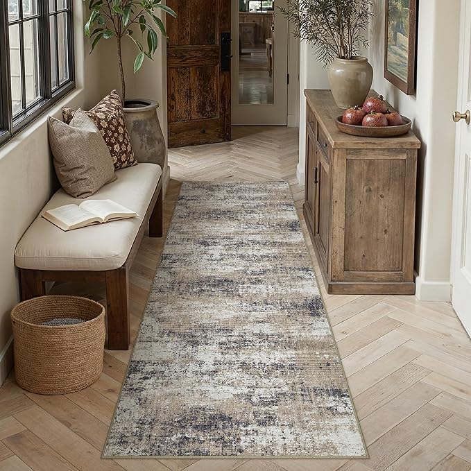 2x8 Abstract Runner Rug Brown Washable Modern Hallway Carpet Non Slip Ultra by PureCozy