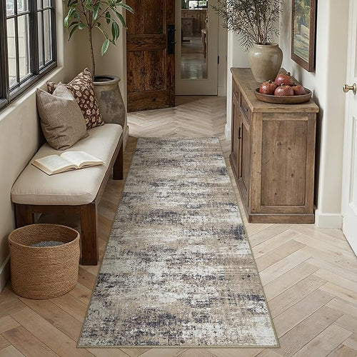 2x8 Abstract Runner Rug Brown Washable Modern Hallway Carpet Non Slip Ultra by PureCozy