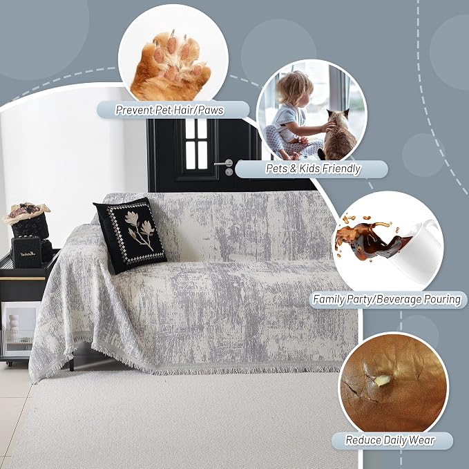 MYSKY HOME Boho Couch Cover for Dogs Washable Grey Abstract Couch Sofa - Image 3