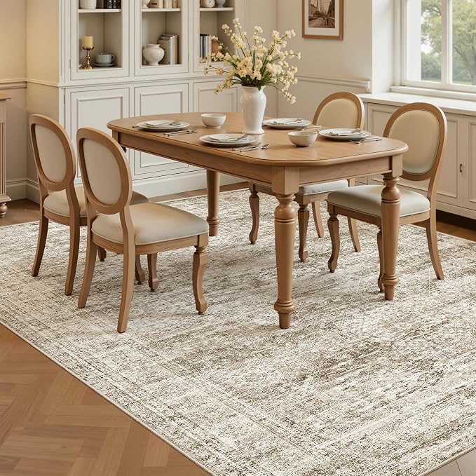 5x8 Area Rugs Brown Low Pile Indoor Washable Trendy Faded Style Rugs - Image 4