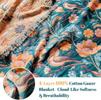 MSGKV Boho Throw Blanket for Couch 50"x60" Cotton Birds Floral Blanket Sofa - Image 4