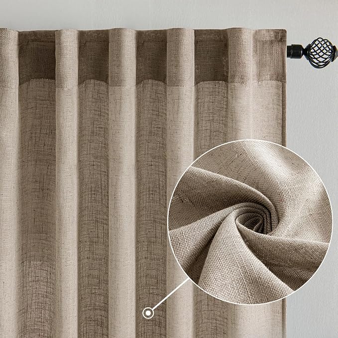 MIULEE Taupe Grey Linen Curtains 90 Inch Long 2 Panels - Image 2