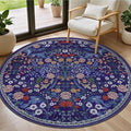 Round Area Rug for Living Room: 4 ft Floral Washable Circle Rug Soft Boho by PLHXFRSoftAreaRugs