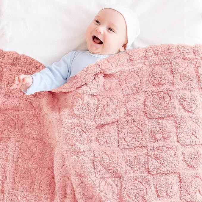 Yurhap Fleece Baby Blanket Heart Checkered Blanket, Ultra Soft Cozy Baby - Image 3