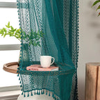 WAZZIO Boho Lace Curtains 84 Inches 2 Panel, Light Filtering Privacy Tassel & by WAZZIO