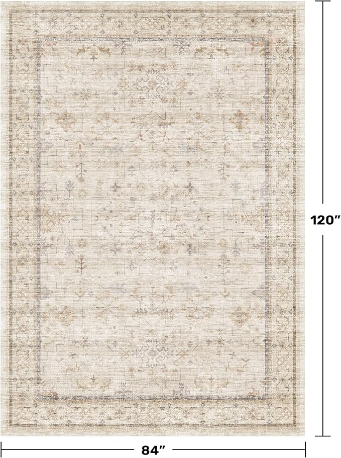 Farmhouse Rugs for Living Room 7x10, Low Pile Soft Retor Foldable Area Rug for - Image 2