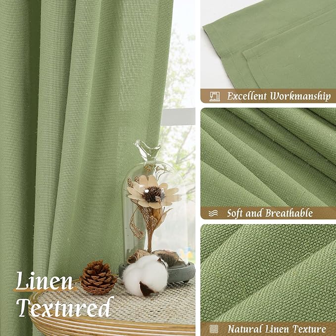LAMIT Bedroom Linen Curtains 48 Inch Length 2 Panels, Soft Faux Linen Light - Image 7