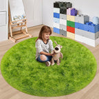5x5 ft Tie Dye Green Round Rug for Bedroom Room Fluffy Circle Rug Furry Carpet - Image 4