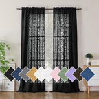 Simplebrand Black Semi Sheer Curtains 96 Inches Long 2 Panels, Light Filtering by Simplebrand