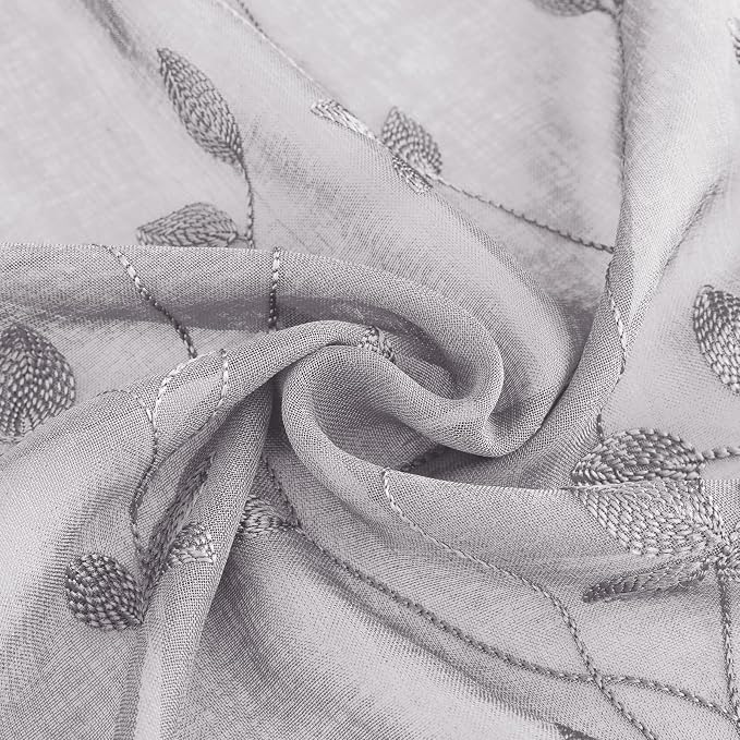 HOMEIDEAS Light Grey Sheer Curtains 52 X 96 Inches Length 2 Panels Embroidered - Image 6