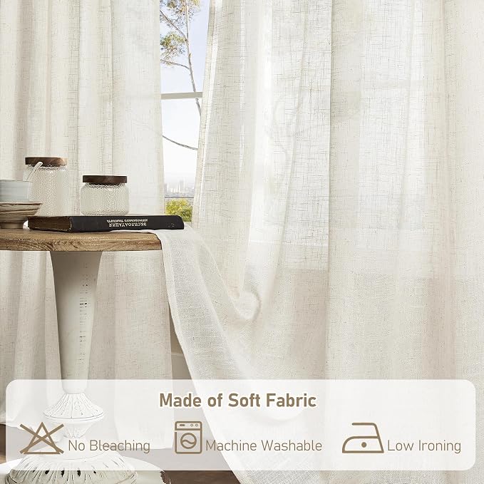 LAMIT Linen Sheer Curtains 72 Inch Length 2 Panels, Linen Textured Light - Image 8