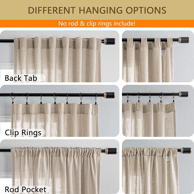 MYSKY HOME Cotton Curtains for Living Room Farmhouse Semi Sheer Light Filtering - Image 2