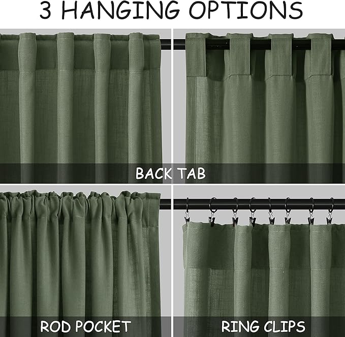 Olive Green Linen Curtains 124 Inch Extra Long - Image 2