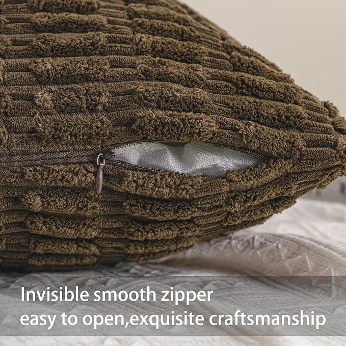 Pack of 2 Corduroy Decorative Throw Pillow Covers 20x20 InchSoft Striped Pillow - Image 3