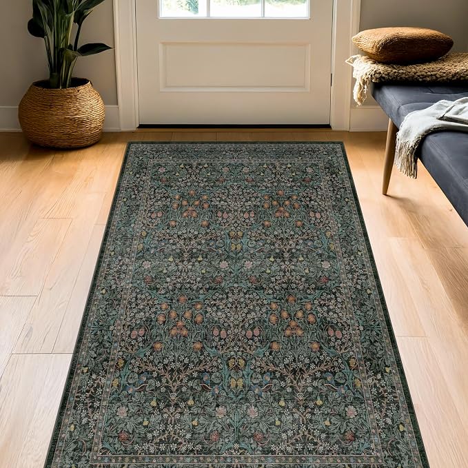 Dark Green Washable 3x6 Large Entryway Runner Rug Indoor, Non-Slip Floor Rugs by HazoHaus