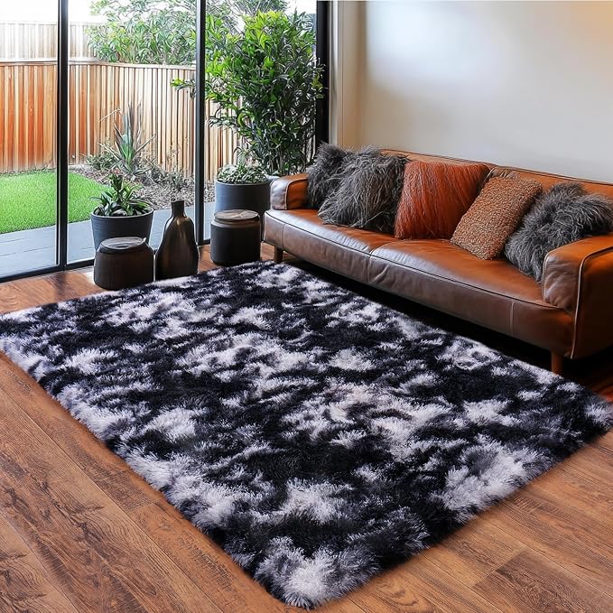 Black and White Rug for Bedroom, 5x7 Area Rug for Kids Room, Bedside Indoor - Image 2