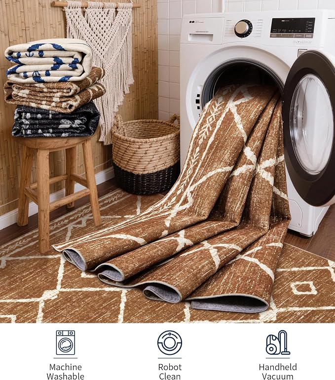 YIHOUSE Western Rugs for Living Room, 6x9 Moroccan Area Rug, Aztec Burnt Orange - Image 6