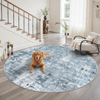9x9 Blue/Grey Round Rug 9ft Living Room Circle Rug Vintage Round Area Rug Non - Image 2