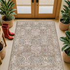 Vintage Moss Green Entryway Rug, 3x4 Washable Area Rugs - Image 6