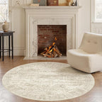6x6 Beige Round Rug 6ft Living Room Circle Rug Vintage Round Area Rug Non Slip by Soalmost