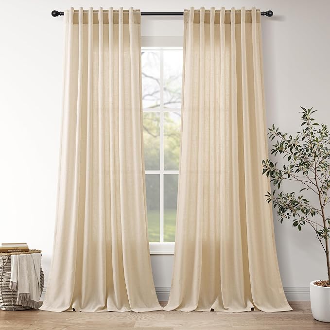 Extra Long Tan Linen Curtains 120 Inches by Nanspring