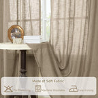 LAMIT Taupe Semi Sheer Window Linen Curtains 63 Inch Length, Light Filtering - Image 8