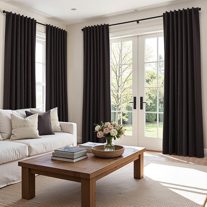 Guken Cocoa Coffee 100% Blackout Linen Curtains 96 Inch Length 2 Panels Set - Image 8