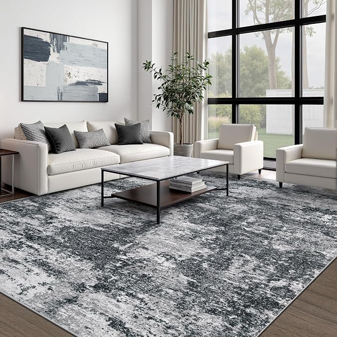 Area Rugs 10x14 Living Room: Washable Rug Modern Abstract Neutral Soft Non-Slip - Image 6